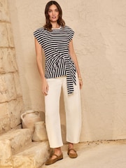 Schwarz Streifen - Love & Roses Jersey-T-Shirt mit seitlicher Bindung - Bild 3 von 4