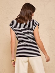 Schwarz Streifen - Love & Roses Jersey-T-Shirt mit seitlicher Bindung - Bild 4 von 4