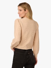 Pointelle Long Sleeve V-Neck Crochet Button Cardigan Sweater - Imagem 2 de 6