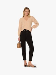 Pointelle Long Sleeve V-Neck Crochet Button Cardigan Sweater - Imagem 3 de 6