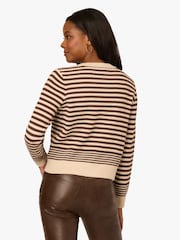 Crew Neck Button Front Striped Pointelle Long Sleeve Sweater - Image 2 of 6