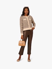 Crew Neck Button Front Striped Pointelle Long Sleeve Sweater - Image 3 of 6