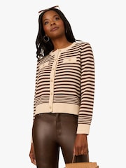 Crew Neck Button Front Striped Pointelle Long Sleeve Sweater - Image 4 of 6