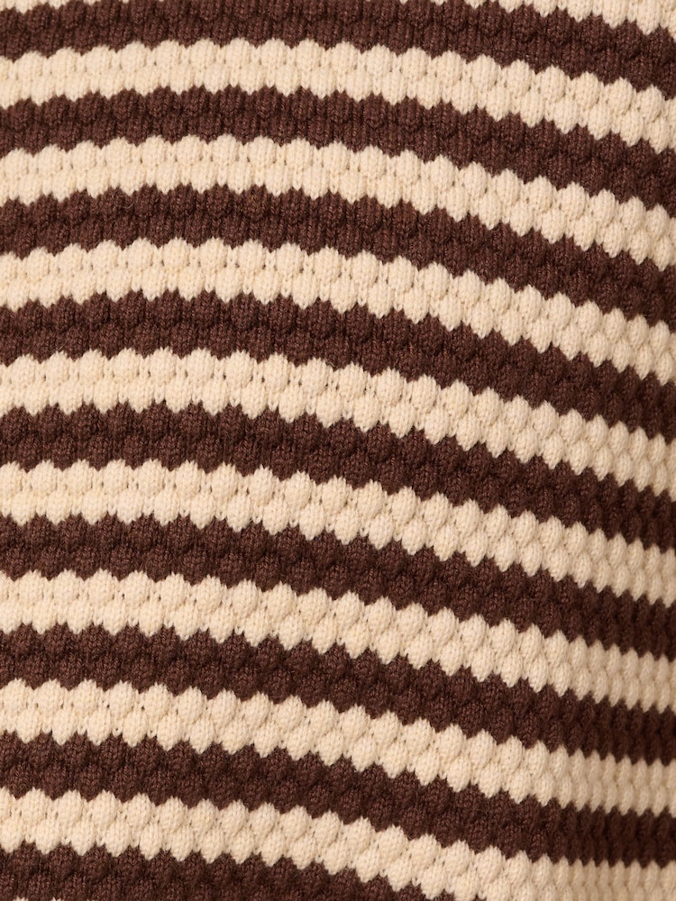 Crew Neck Button Front Striped Pointelle Long Sleeve Sweater - Image 6 of 6