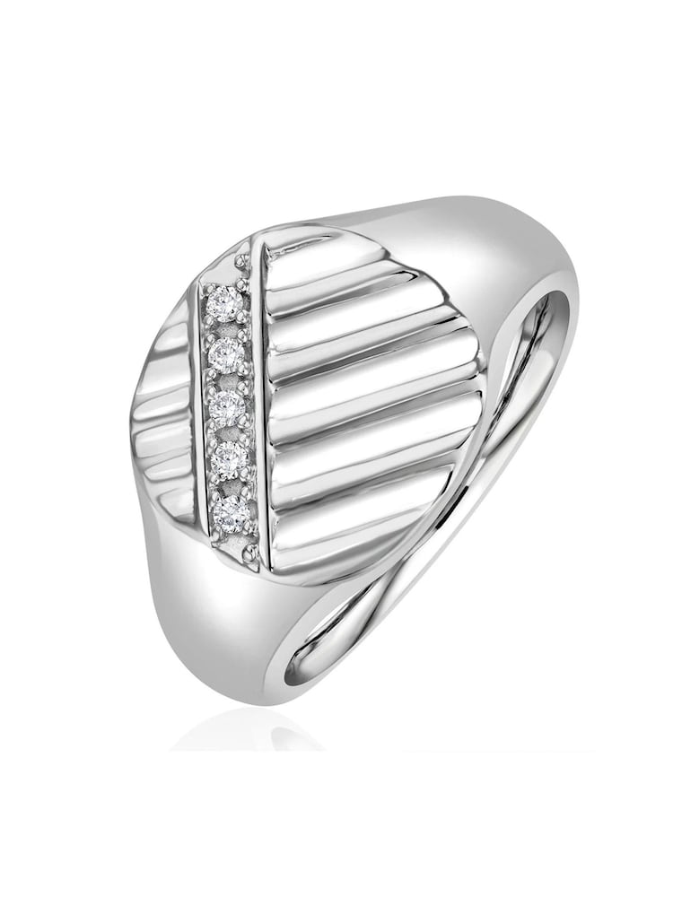 The Diamond Store White Men's 0.07ct Round Cut Lab Diamond Signet Ring in Sterling Silver - Image 1 of 6