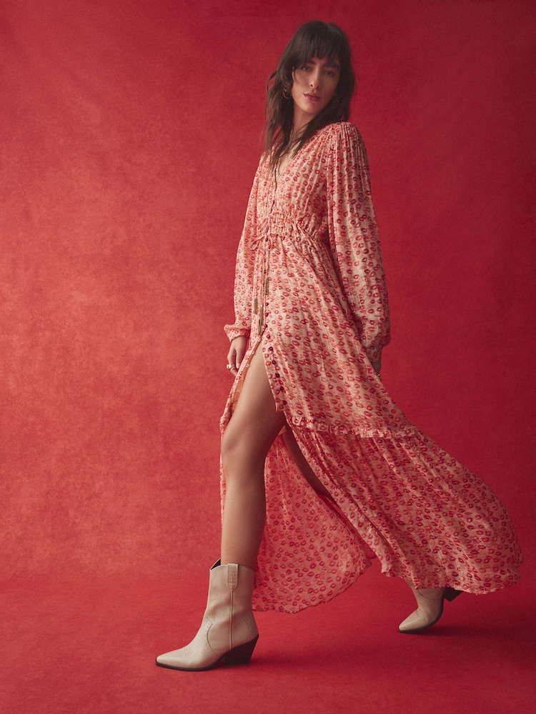 Rockett St George Pink Lips Printed V-Neck Maxi Dress - Image 1 of 9