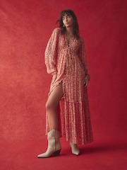 Rockett St George Pink Lips Printed V-Neck Maxi Dress - Image 3 of 9