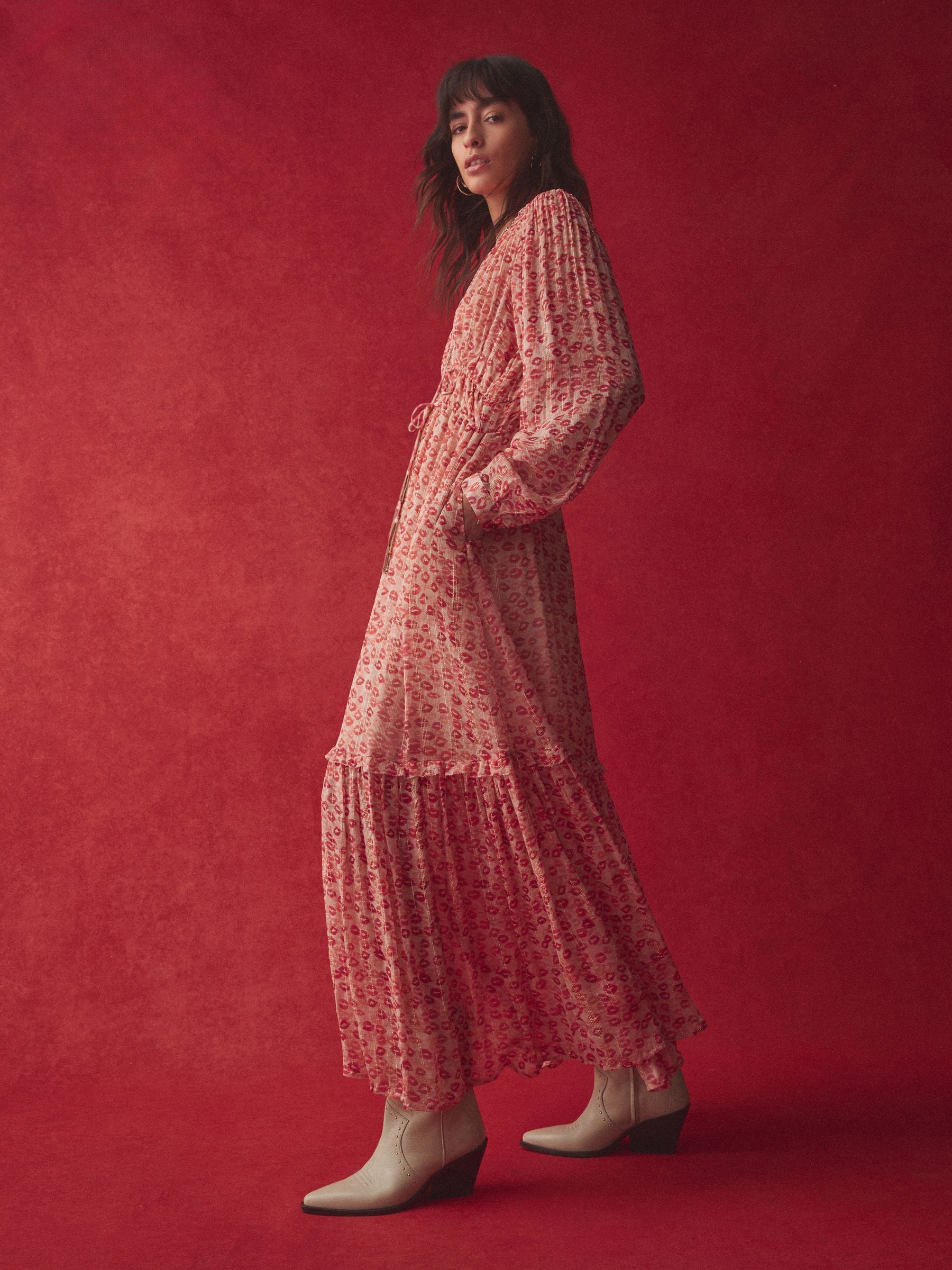 新品 nagonstans Border-sleeves Dress 25ss Buy Rockett St George Pink Lips Printed V-Neck Maxi Dress from