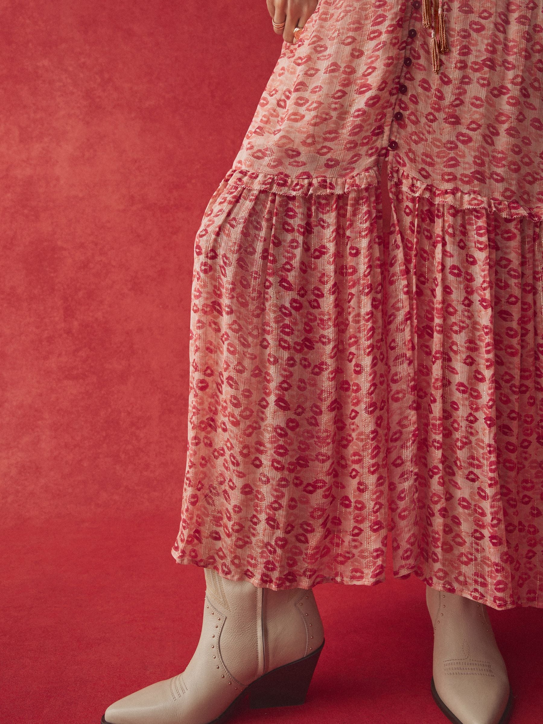 Buy Rockett St George Pink Lips Printed V-Neck Maxi Dress from