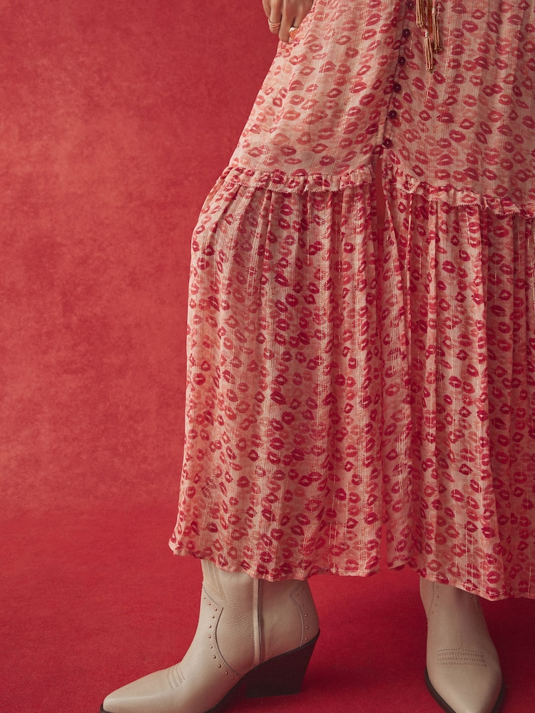 Rockett St George Pink Lips Printed V-Neck Maxi Dress - Image 9 of 9