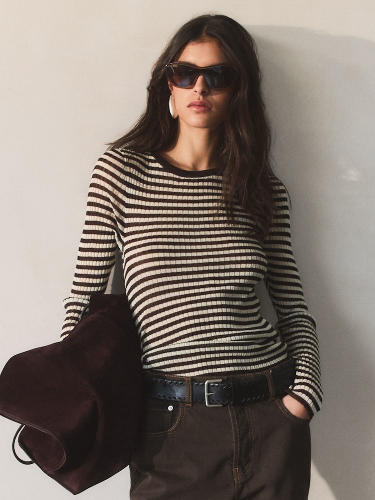 BHOEM Striped Fine Knit Brown/Yellow Top - Image 1 of 5