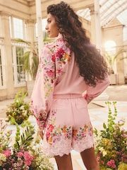 Love & Roses Blush Pink Petite Floral Printed Lace Hem Shorts - Image 5 of 5