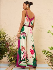 Love & Roses Ivory Floral Printed Wide Leg Pull On Trousers - Image 4 of 4