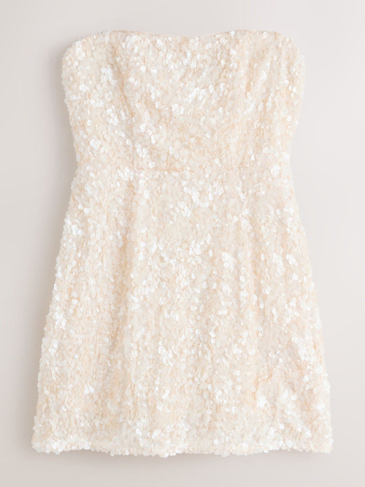 white beaded sequin bandeau mini dress Self Portrait + White Beaded Sequin Bandeau Mini Dress