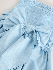 Blue Floral Print Bandeau Shirred Body Midi Occasion Dress - Image 3 of 3