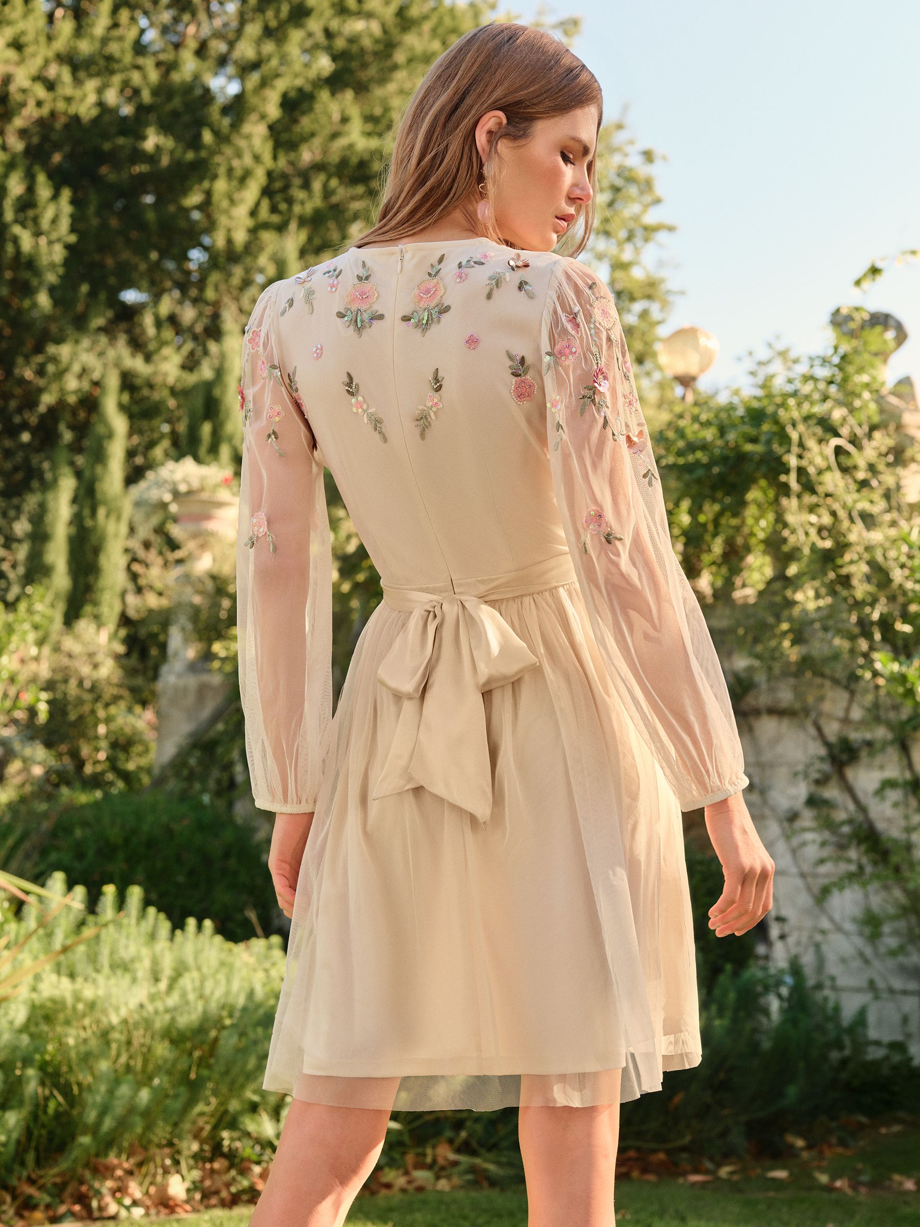 Buy Love & Roses Ivory Floral Sequin Embroidered Mini Dress from