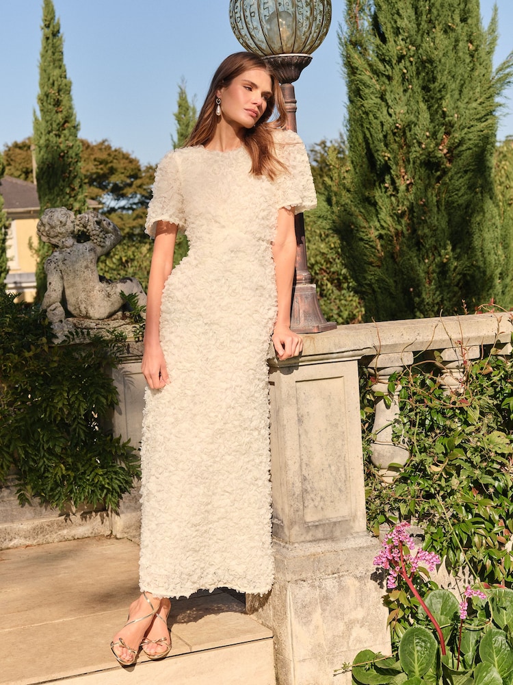 Ziloņkaula krāsa - Love & Roses 3D Maksimāla kleita ar bantīti muguras daļā - Attēls 4 no 4