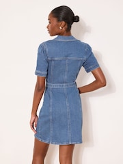 Lipsy Mid Wash Blue Denim Zip Up Mini Shirt Dress - Image 4 of 4