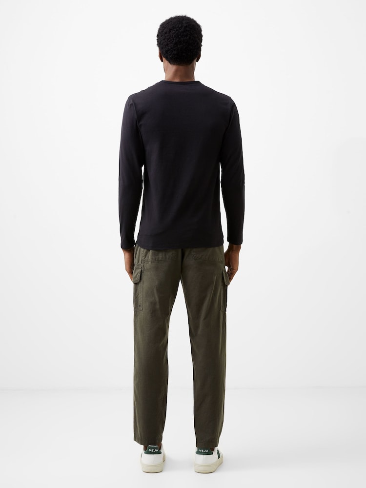 French Connection Black Cotton Blend Crew Neck Long Sleeve Stretch T-Shirt - Image 2 of 4