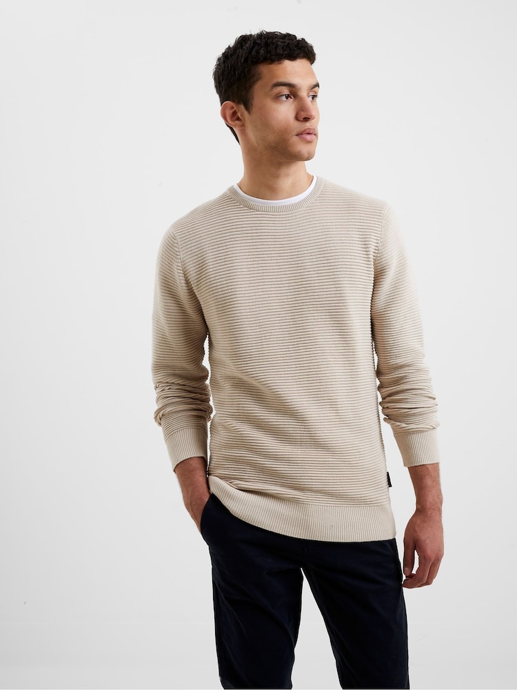 French Connection Nude Cotton Ottoman Ribbed Knit Crew Neck Long Sleeve Sweatshirt - Image 1 of 4
