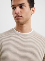 French Connection Nude Cotton Ottoman Ribbed Knit Crew Neck Long Sleeve Sweatshirt - Image 4 of 4