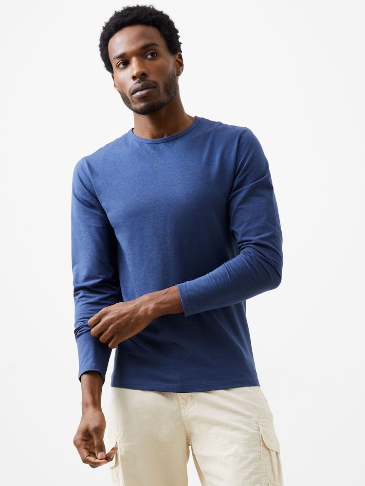 French Connection Blue Cotton Blend Crew Neck Long Sleeve Stretch T-Shirt - Image 1 of 5