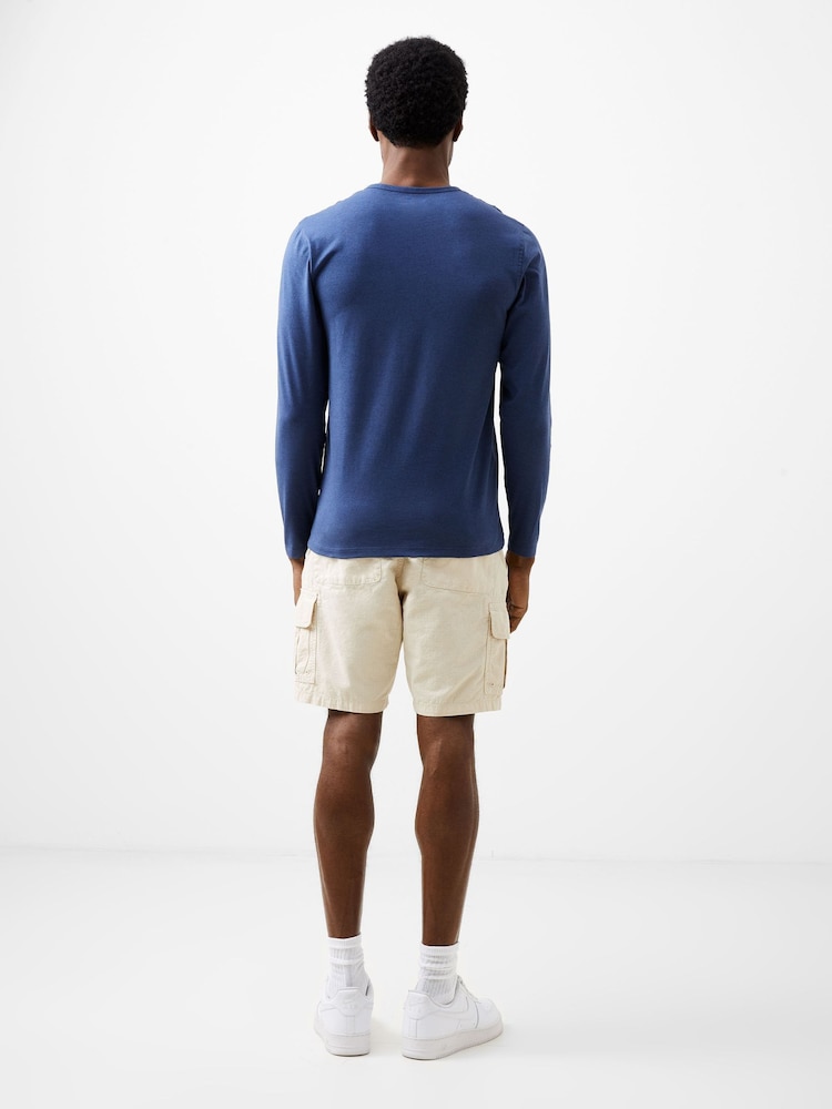 French Connection Blue Cotton Blend Crew Neck Long Sleeve Stretch T-Shirt - Image 2 of 5 French Connection Blue Cotton Blend Crew Neck Long Sleeve Stretch T-Shirt - Image 2 of 5