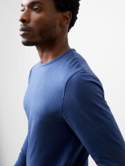 French Connection Blue Cotton Blend Crew Neck Long Sleeve Stretch T-Shirt - Image 4 of 5