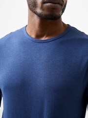 French Connection Blue Cotton Blend Crew Neck Long Sleeve Stretch T-Shirt - Image 5 of 5