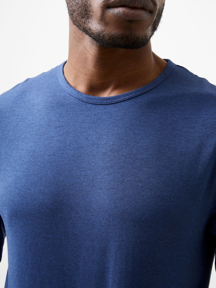 French Connection Blue Cotton Blend Crew Neck Long Sleeve Stretch T-Shirt - Image 5 of 5
