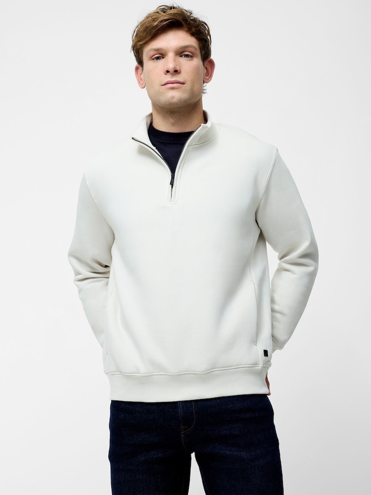 French Connection Natural Cotton Blend ¼ Zip Side Pockets Jumper - Image 1 of 5