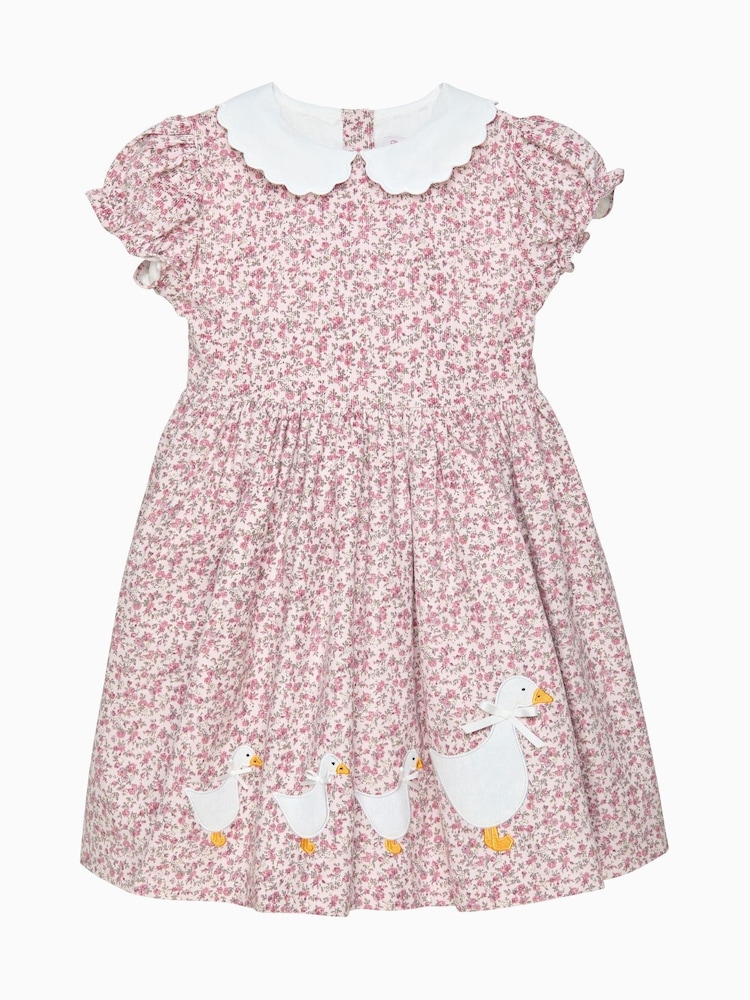 Trotters London Pink Duck Floral Cord Dress - Image 1 of 2