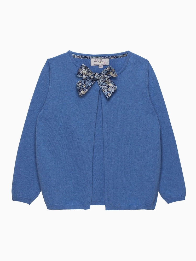 Trotters London Blue Strawberry Thief Bow Cardigan - Image 1 of 2 Trotters London Blue Strawberry Thief Bow Cardigan - Image 1 of 2