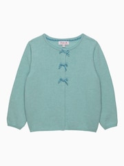 Trotters London Green Velvet Bow Cardigan - Image 1 of 2