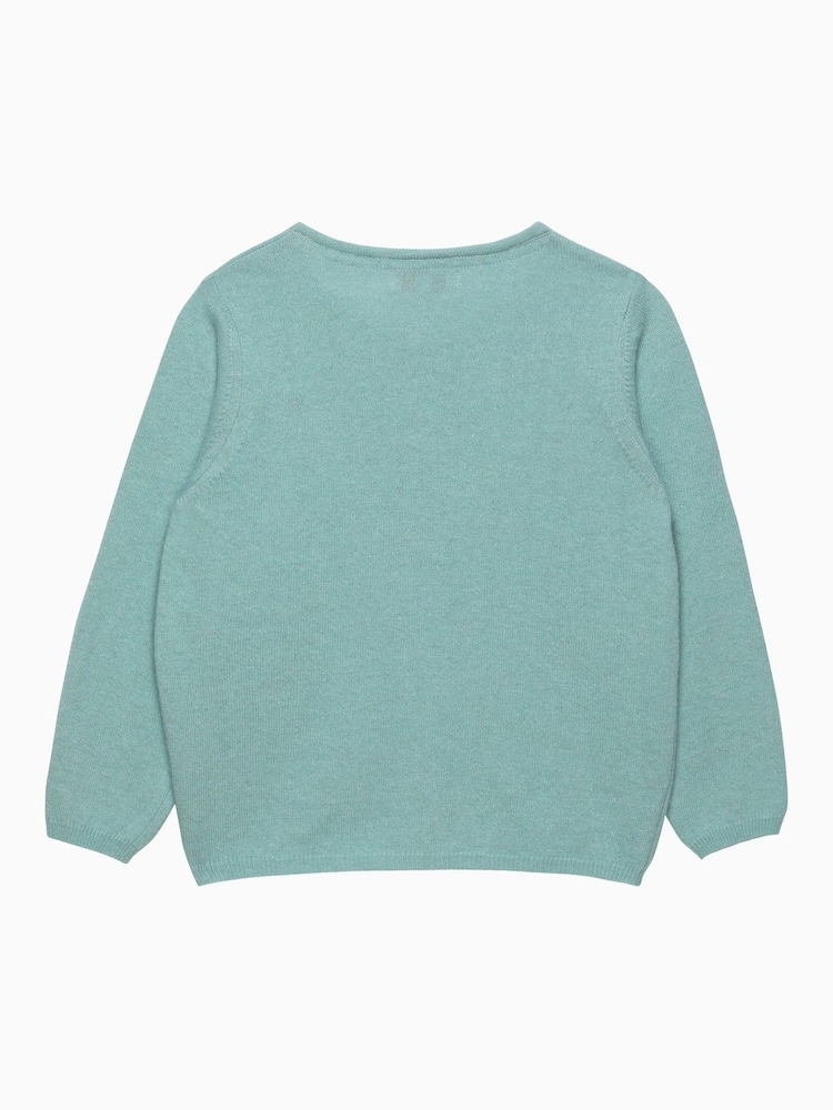Trotters London Green Velvet Bow Cardigan - Image 2 of 2 Trotters London Green Velvet Bow Cardigan - Image 2 of 2