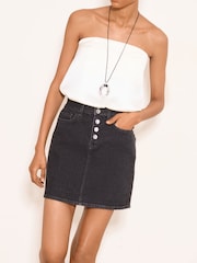 Lipsy Washed Black Button Fly Denim Mini Skirt - Image 1 of 4