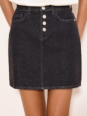 Lipsy Washed Black Button Fly Denim Mini Skirt - Image 2 of 4