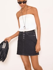Lipsy Washed Black Button Fly Denim Mini Skirt - Image 3 of 4