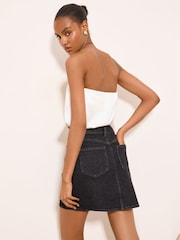 Lipsy Washed Black Button Fly Denim Mini Skirt - Image 4 of 4