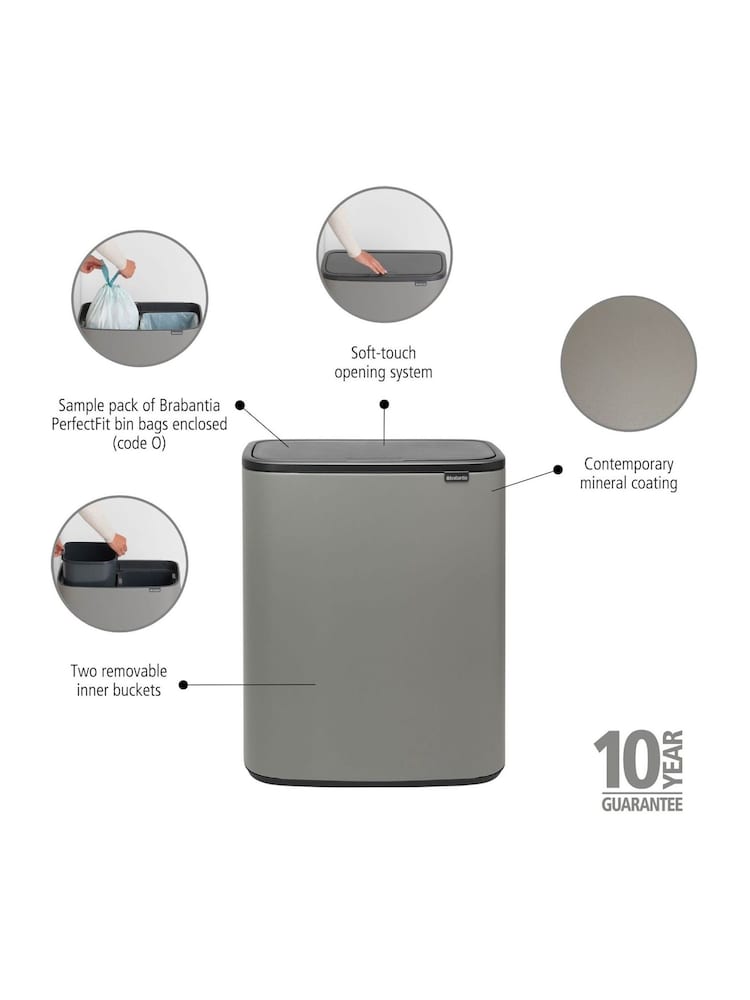 Brabantia Mineral Concrete Grey Bo Touch Bin 2 x 30L - Image 2 of 6
