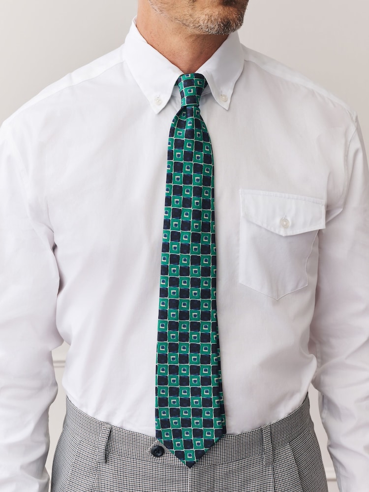 সবুজ জ্যামিতিক Print - Archive Collection Silk Design Tie - 4এর মধ্যে 1 ছবি