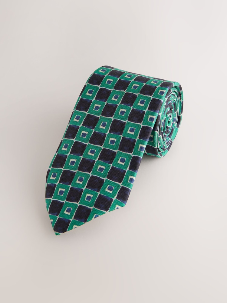 সবুজ জ্যামিতিক Print - Archive Collection Silk Design Tie - 4এর মধ্যে 2 ছবি