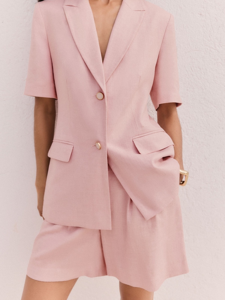 Friends Like These Pink Premium Tailored Linen Rich Shorts - Image 4 of 4