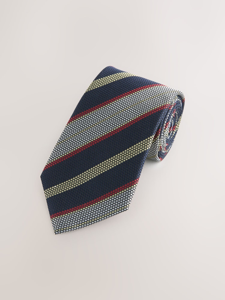 White/Navy Signature Silk Tie - Image 4 of 4