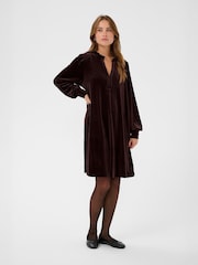 Kaffe Brown KAkelly Flounce Long Sleeve Midi Dress - Image 1 of 6