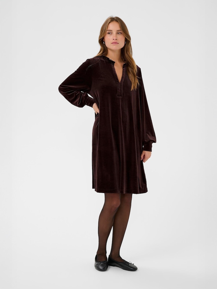 Kaffe Brown KAkelly Flounce Long Sleeve Midi Dress - Image 1 of 6
