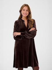 Kaffe Brown KAkelly Flounce Long Sleeve Midi Dress - Image 2 of 6