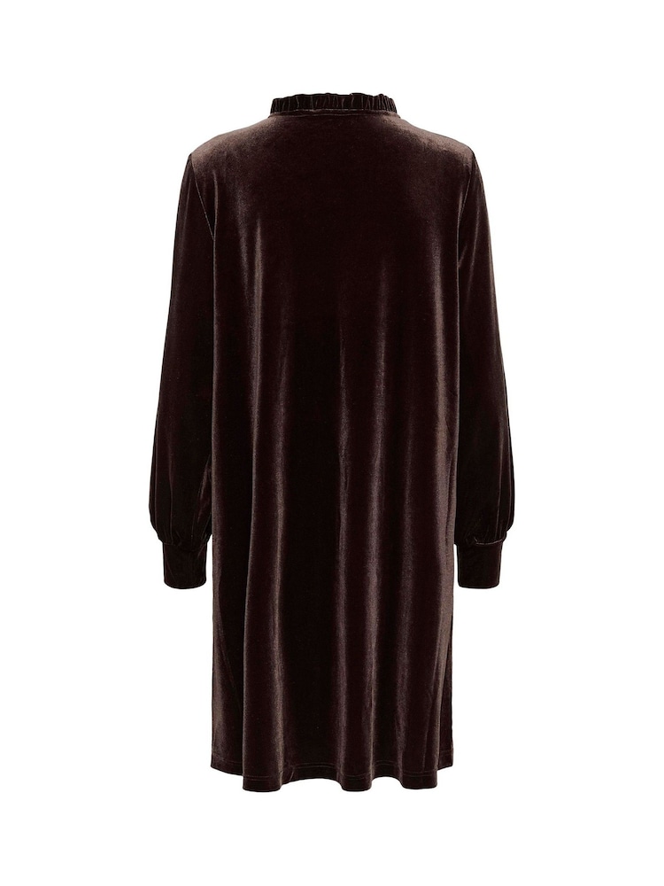 Kaffe Brown KAkelly Flounce Long Sleeve Midi Dress - Image 6 of 6