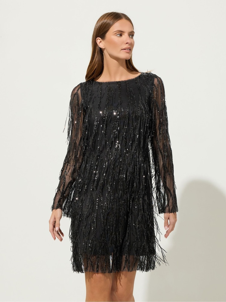 Star by Julien MacDonald Black Sequin Tunic Dress - Image 1 of 4