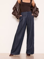 Lipsy Rinse Blue Wash Light Weight Palazzo Wide Leg Jeans - Image 1 of 4